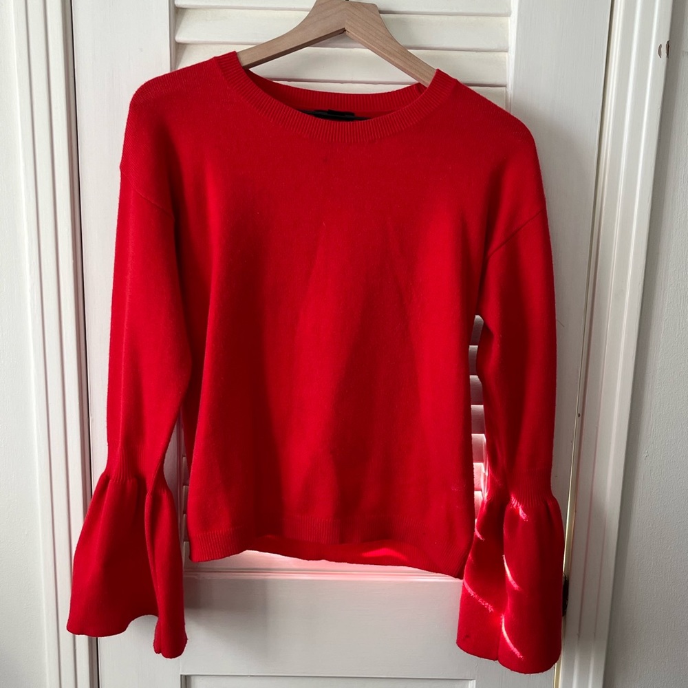 Halogen Red Crew neck sweater, puff sleeve Size XS